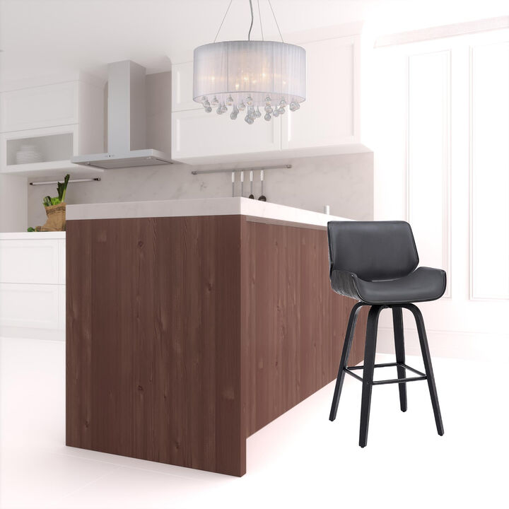 Hivvago 26 Inch Gray And Black Faux Leather And Iron Swivel Counter Height Bar Chair