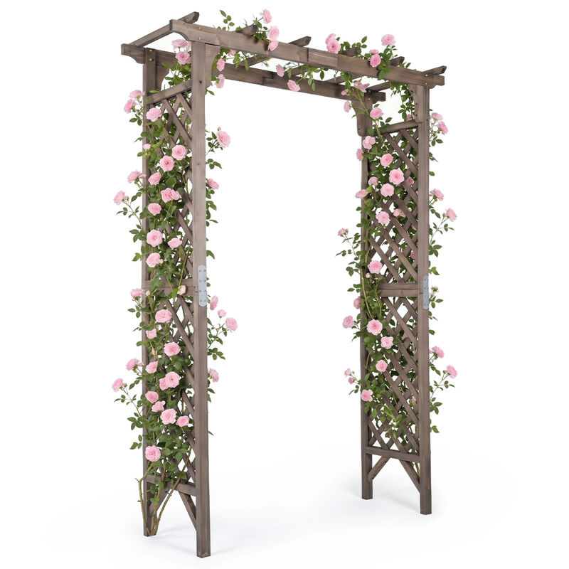 85 Inch Wooden Garden Arch with Gate for Climbing Plants and Weddings image number 4