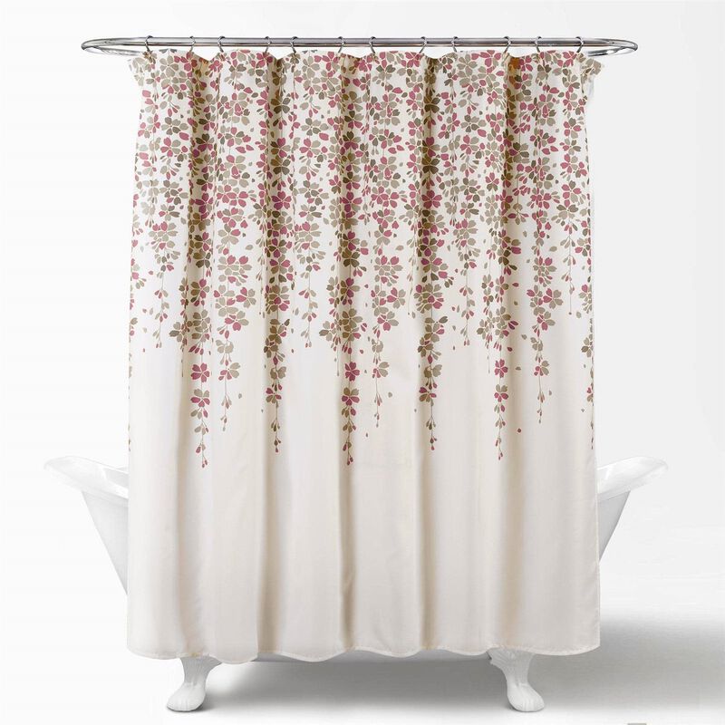 Hivvago 72-inch Tan Purple Grey Floral Flowers Shower Curtain