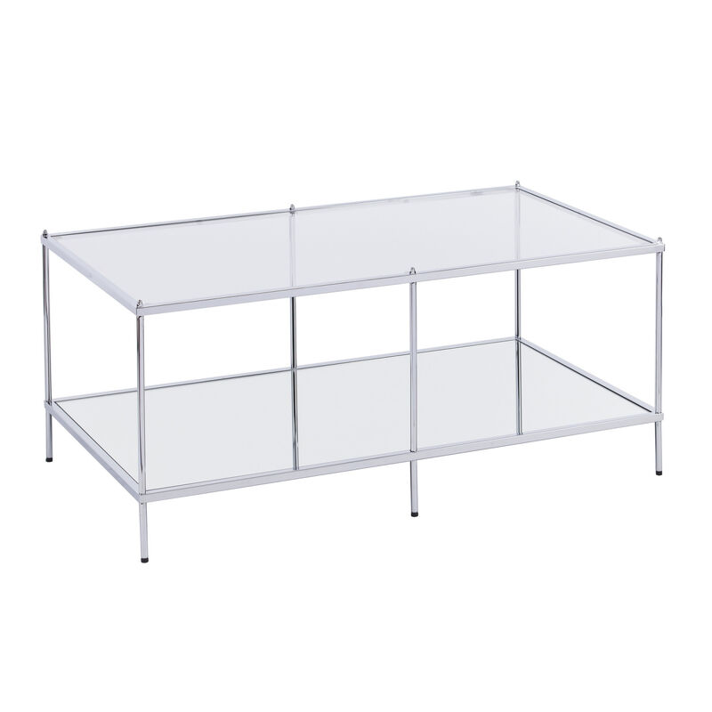 Hivvago 42 Inch  Chrome Glass And Metal Rectangular Mirrored Coffee Table