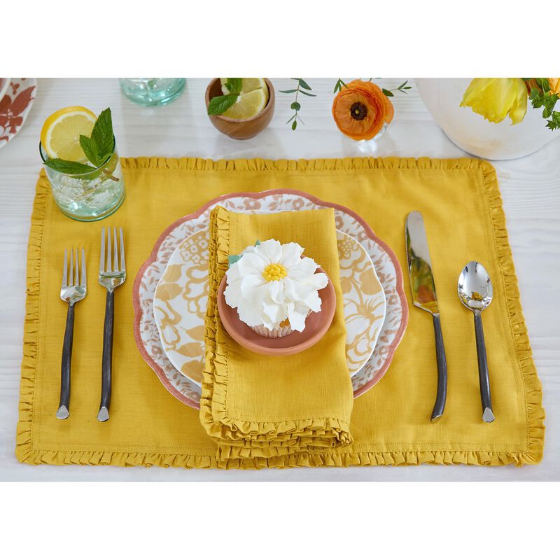 Solino Home 100% Pure Linen Placemats 14 x 19 Inch Set of 4 - Juliette Ruffle