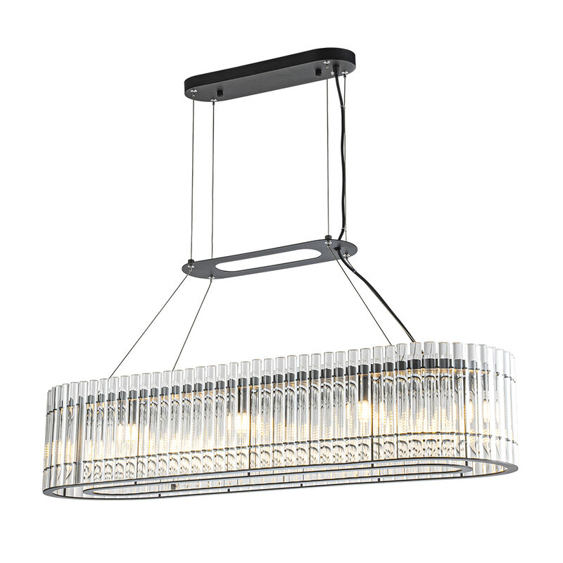 8-Light 39'' Modern Elegant Rectangle 2-Tier Glass And Matte Black Chandelier For Dining Room image number 0