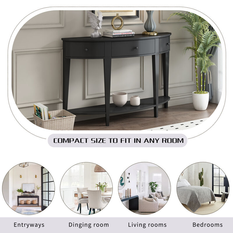 Modern Curved Console Table Sofa Table with 3 drawers and 1 Shelf for Hallway, Entryway