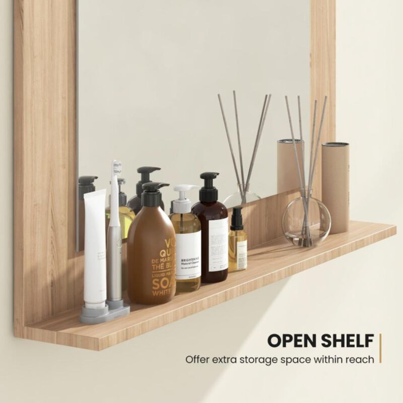 Hivvago Rectangle Bathroom Mirror with Shelf and Wood Frame