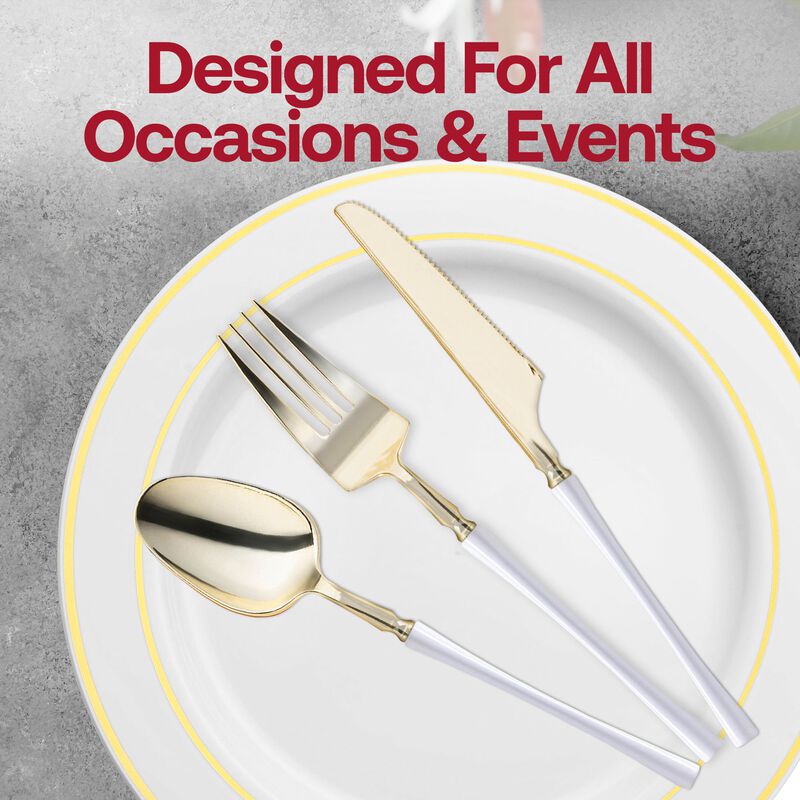 Gold with White Handle Moderno Plastic Cutlery Set (240 Sets) image number 6