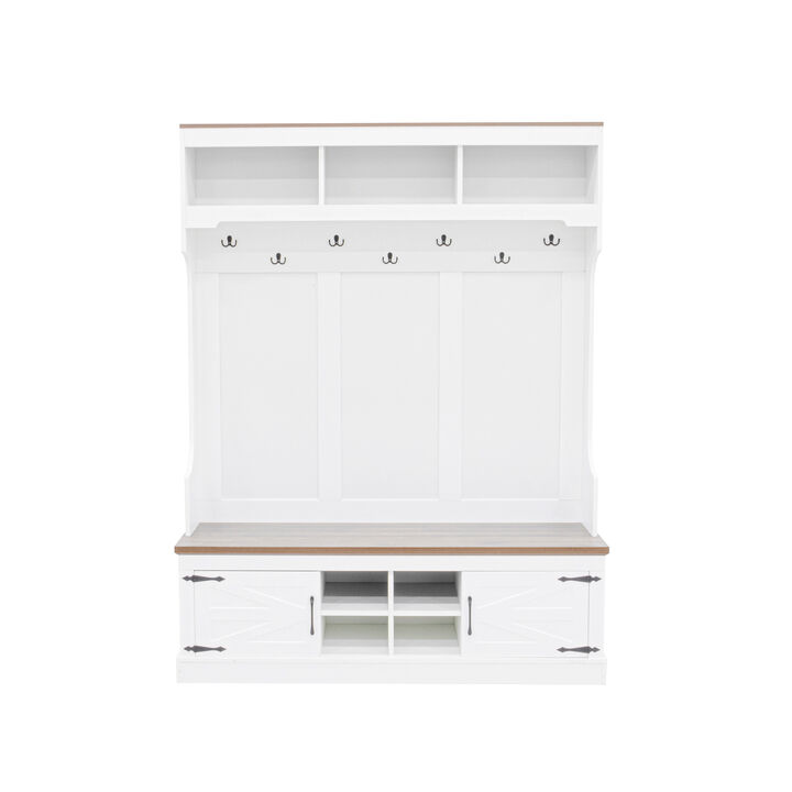 Merax All-in-One Entryway Storage Unit with Seating Bench, Coat Hooks & Shoe Rack