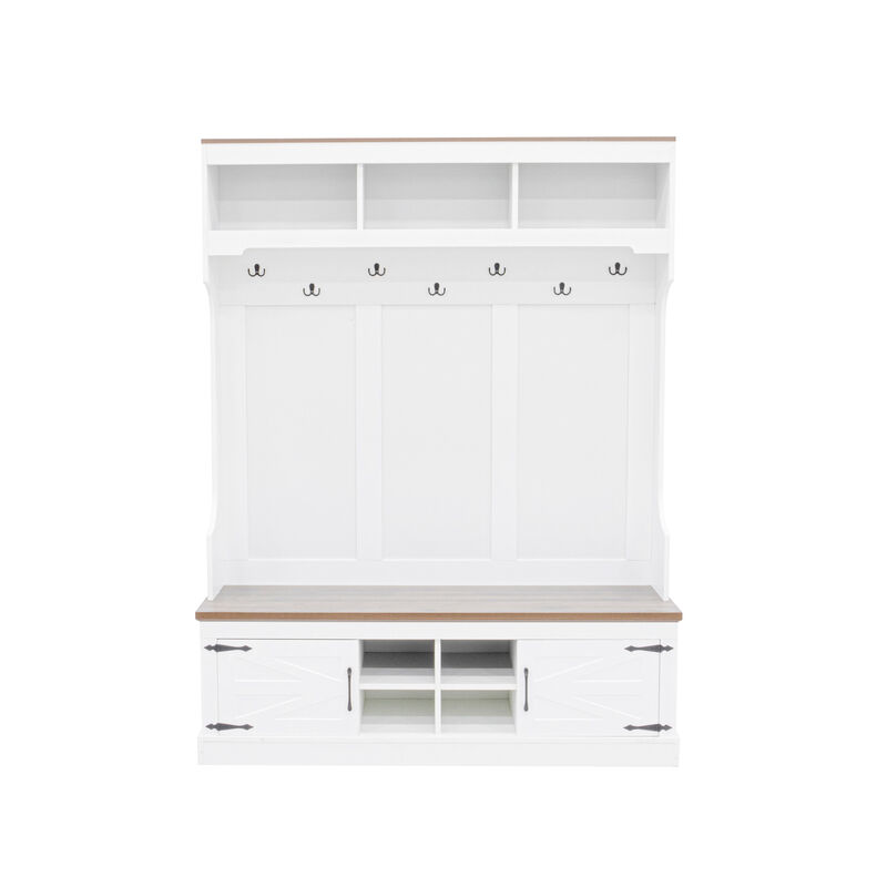 Merax All-in-One Entryway Storage Unit with Seating Bench, Coat Hooks & Shoe Rack image number 0