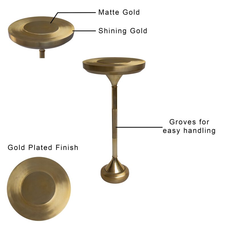 Farzi Cafe Solid Brass Small Drink Cocktail Table - Elegant Gold Finish And Compact-Benzara