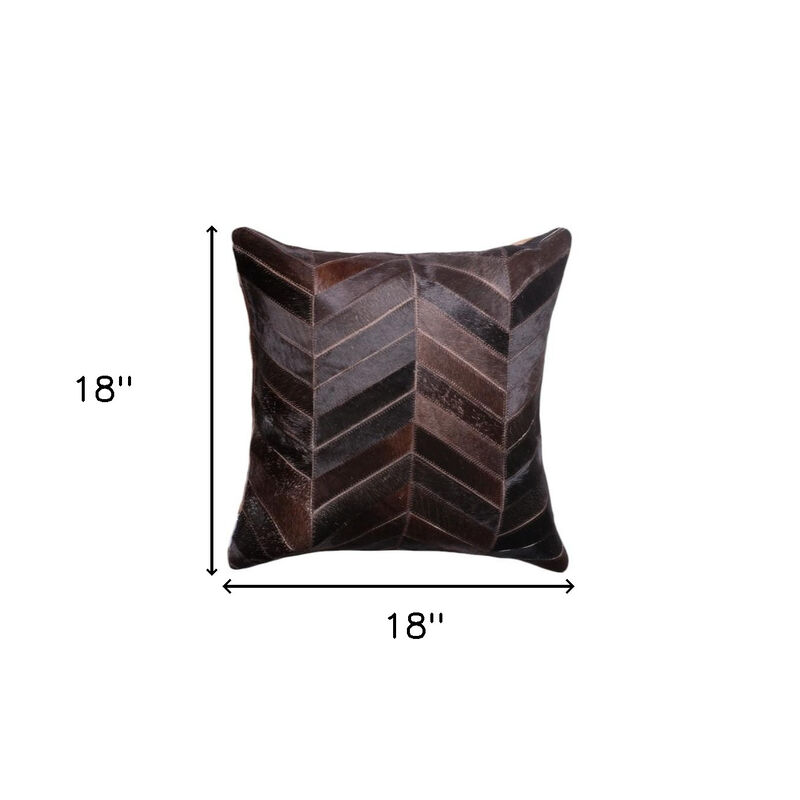 HomeRoots Set of Two 18" Chocolate Chevron Cowhide Throw Pillows image number 4