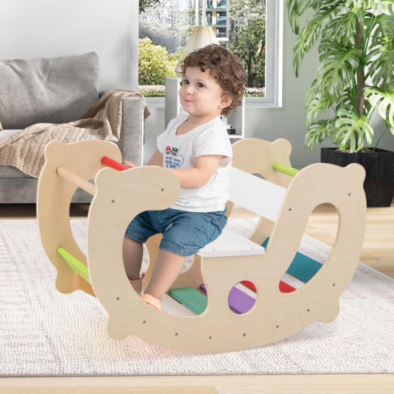 Hivvago 2-in-1 Rocking Horse Arch for Kids Montessori Climbing Toys with Arch Climber