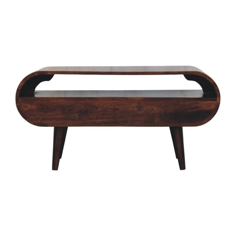 Artisan Furniture Solid Wood Walnut Curved Two Drawer and Shelf Media Unit, Brown image number 7