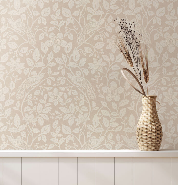 Marlow Beige Bird Vine Wallpaper