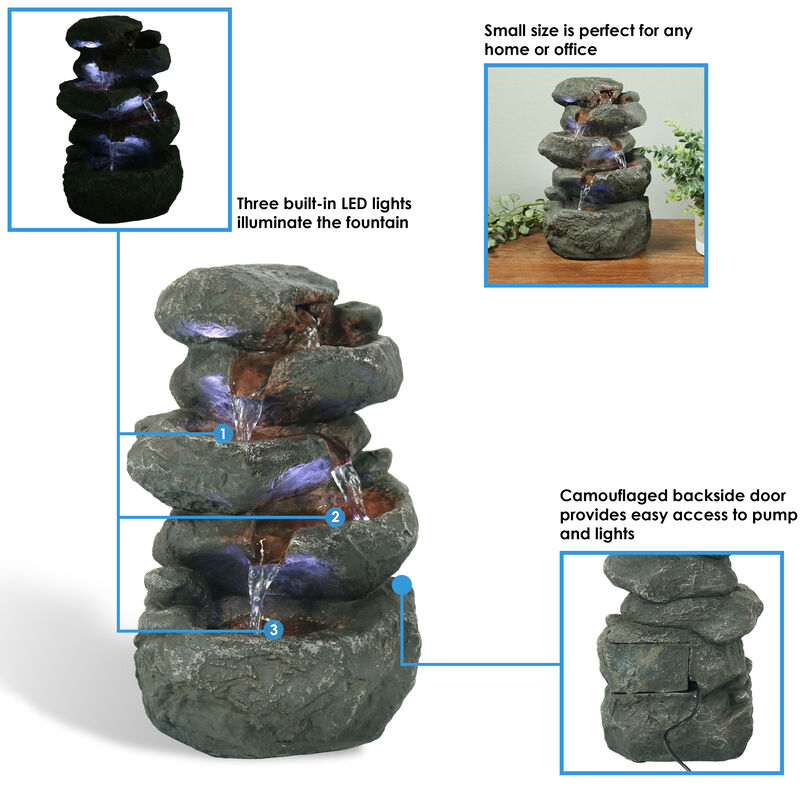 Sunnydaze Stacked Rocks Polyresin Indoor Water Fountain with LED - 10.5 in image number 5