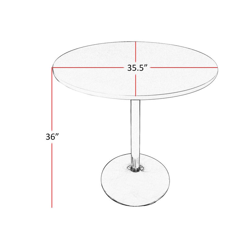 Mari 36 Inch Counter Height Table, White Round Top and Stainless Steel Base