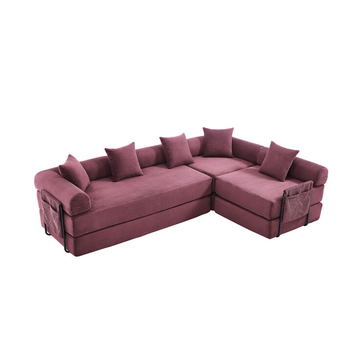 Merax Folding Corduroy Sofa Bed - Multi-Scene Convertible Sofa with Storage Pockets