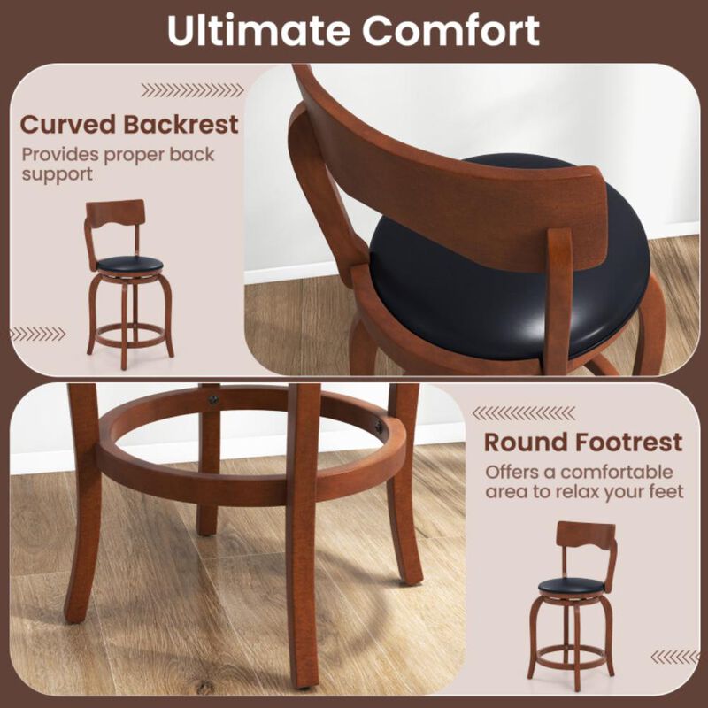 Hivvago Swivel Bar Stools Set of 2 with Rubber Wood Frame and Upholstered Seat