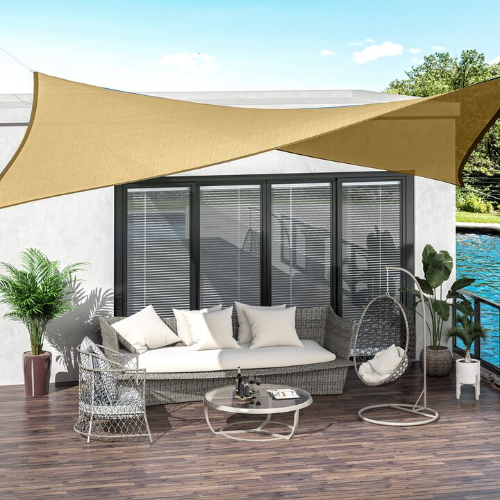 20' x 13' Rectangle Sun Shade Sail Canopy Outdoor Shade Sail Cloth for Patio Deck Yard with D-Rings and Rope Included - Sand