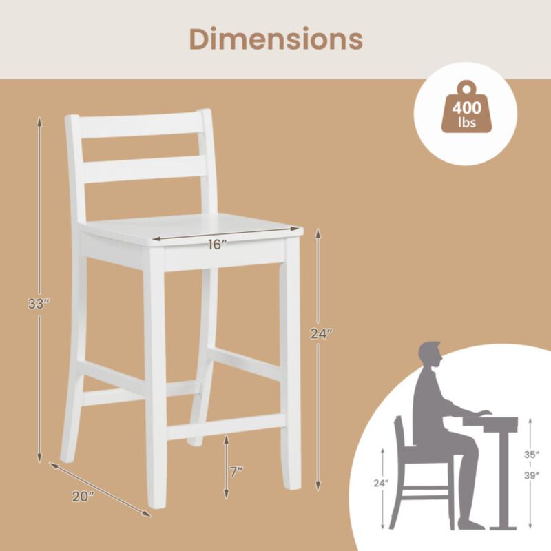 Hivvago Wooden Bar Stools Set of 2 with Ergonomic Backrest and Footrest