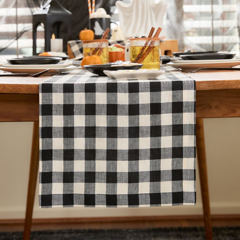 Solino Home Morgan Check 100% Linen Table Runner &ndash; Handcrafted, Machine Washable, Perfect for Holiday and Everyday Dining