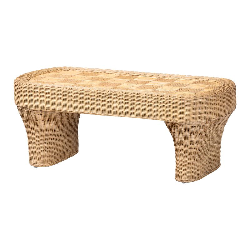 bali & pari Canika Natural Rattan Coffee Table - Handwoven Wicker Accent Table with Checkered Tabletop and Waterfall Base for Living Room or Sunroom image number 0