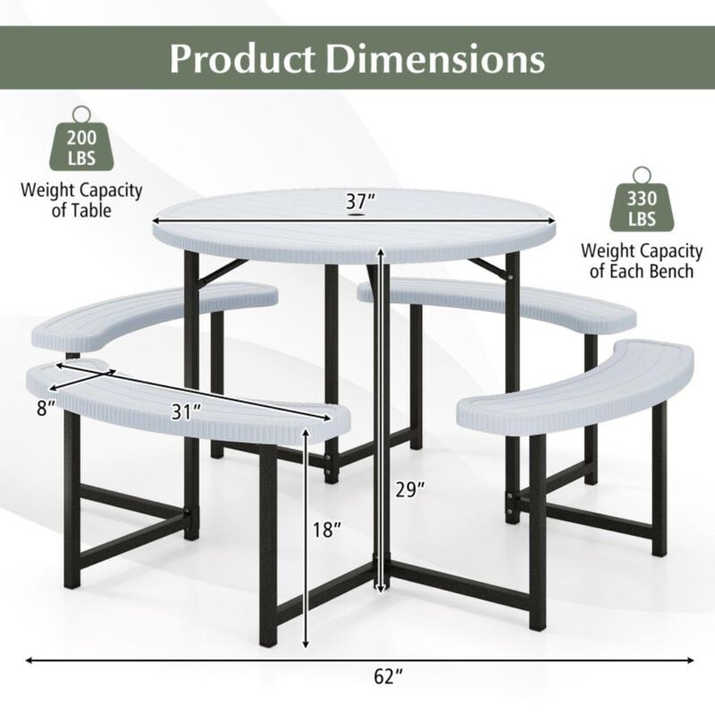 Hivvago Round Picnic Table Bench Set with 4 Benches and Umbrella Hole for Patio Lawn