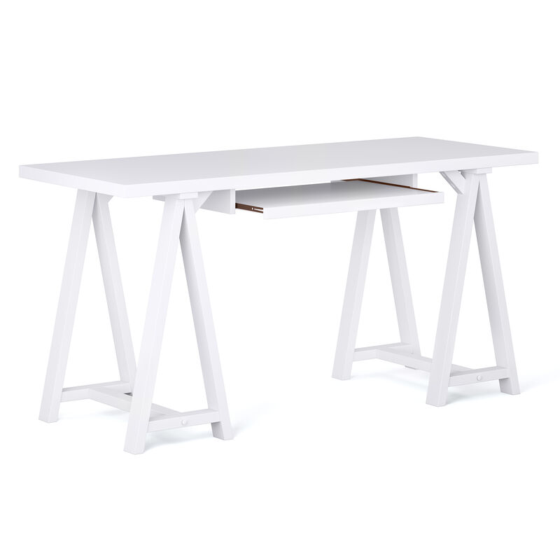 Sawhorse SOLID WOOD Modern Industrial 60 inch Wide Writing Office Desk in White
