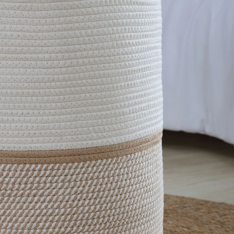 Large Cotton Rope Laundry Hamper Woven Basket with Handles image number 5