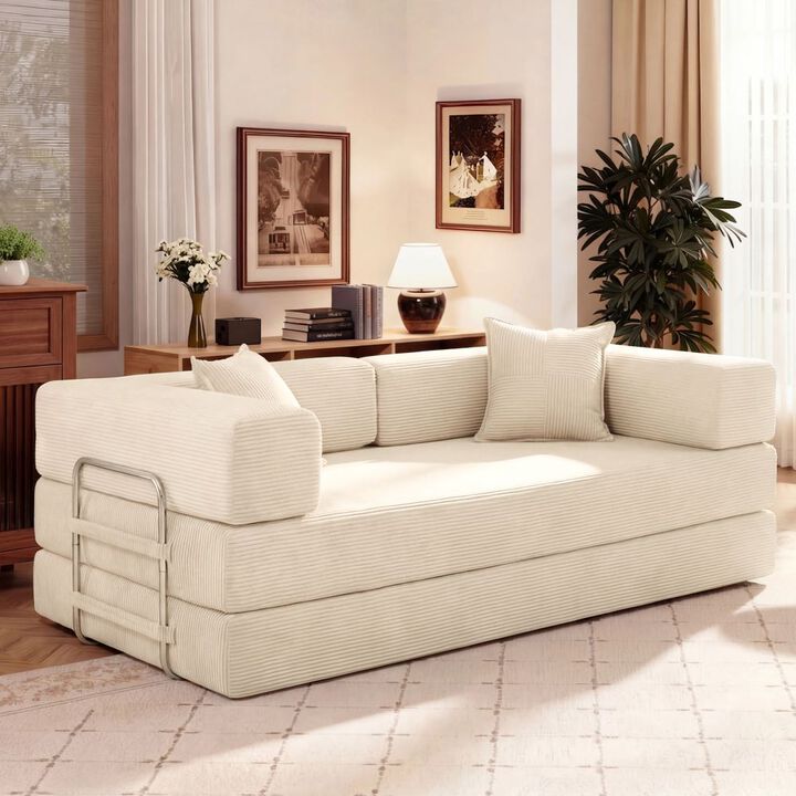 78" Convertible Corduroy Sofa Bed, 5-in-1 Folding Futon Couch, Boneless Sleeper for Living Room