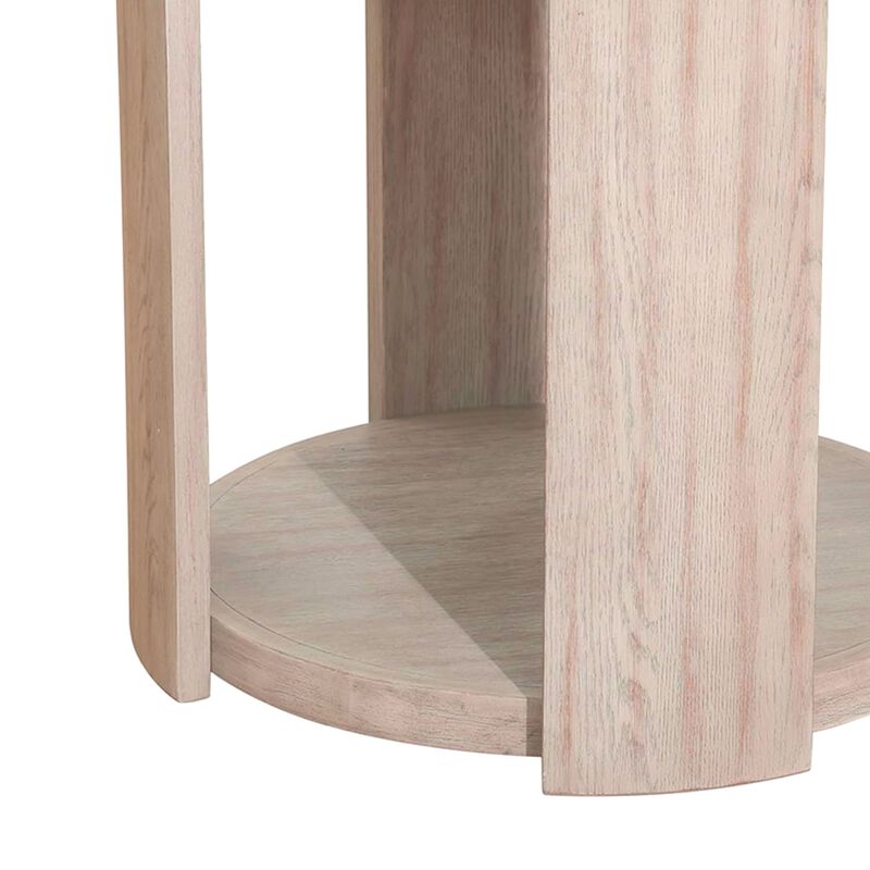 Cony Round End Table, Natural Oak Brown Wood, Caster Wheels, 24 Inch image number 3