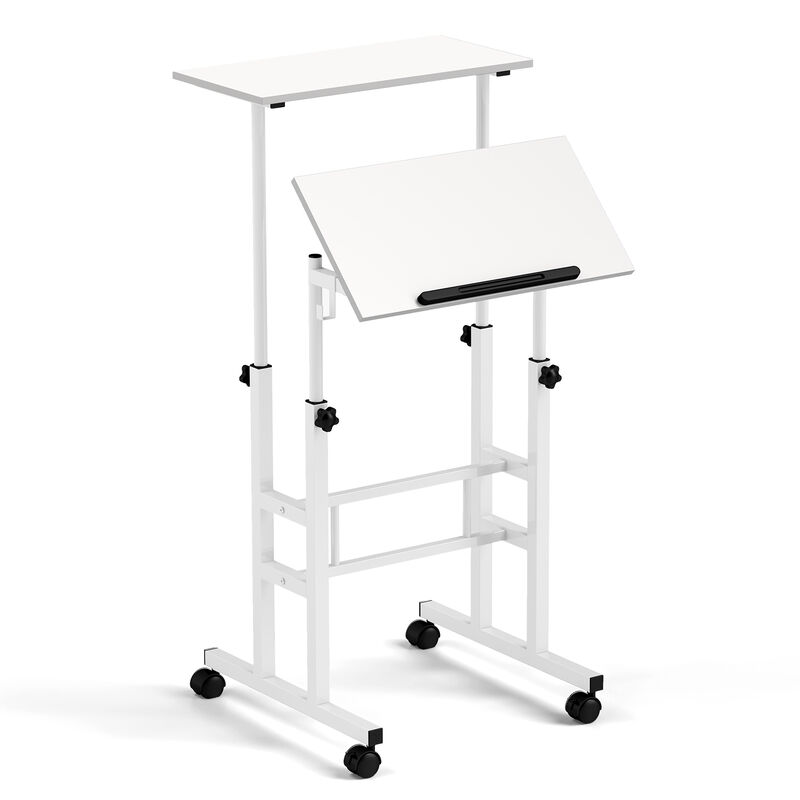 Height Adjustable Mobile Standing Desk with Rolling Wheels for Office and Home