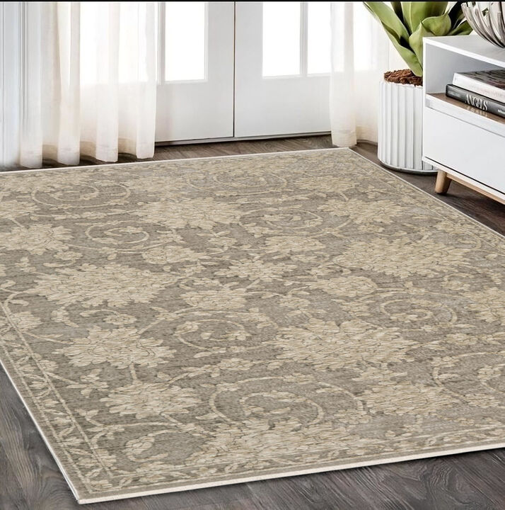 HomeRoots Floral Area Rug With Fringe