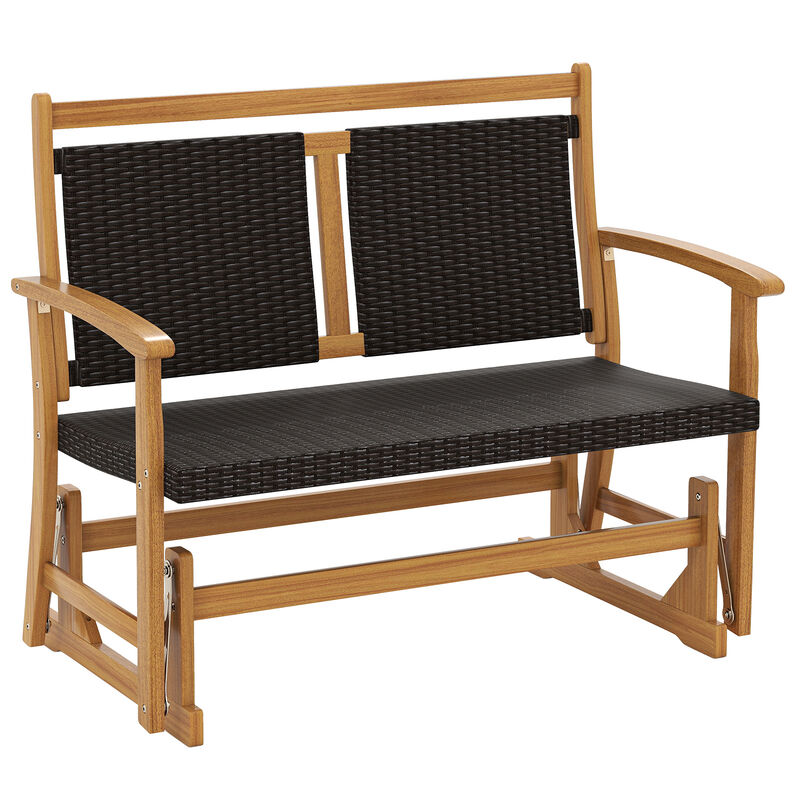 Acacia Wood Rattan Glider Chair, Outdoor Patio Furniture with Wicker Back
