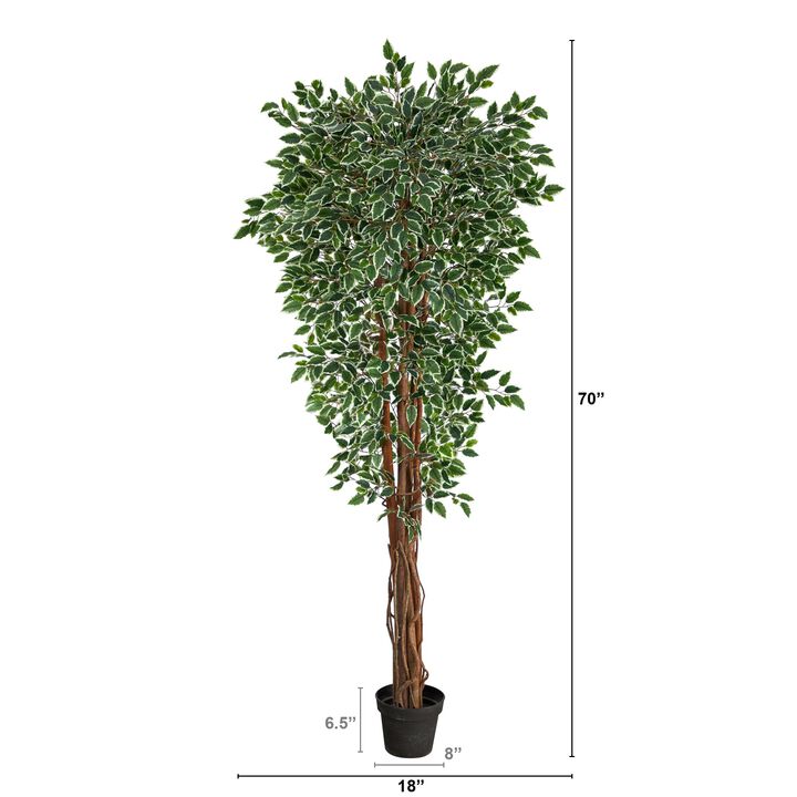 HomPlanti 70 Inches Variegated Ficus Artificial Tree UV Resistant (Indoor/Outdoor)