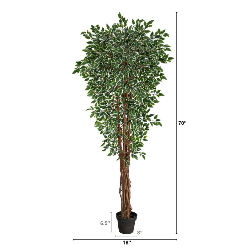 Hivvago 70 Inches Variegated Ficus Artificial Tree UV Resistant (Indoor/Outdoor)