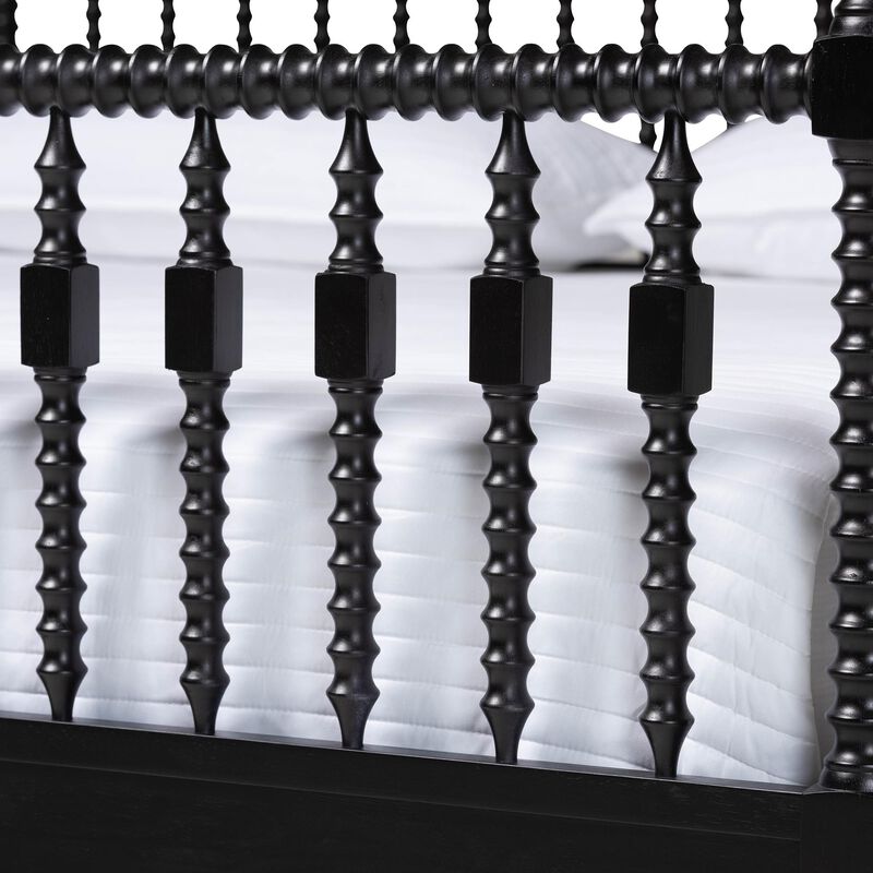 Baxton Studio Callison Spindle Canopy Bed - Turned Farmhouse Bed Frame with Spoked Headboard and Sculpted Legs, Black, King image number 5