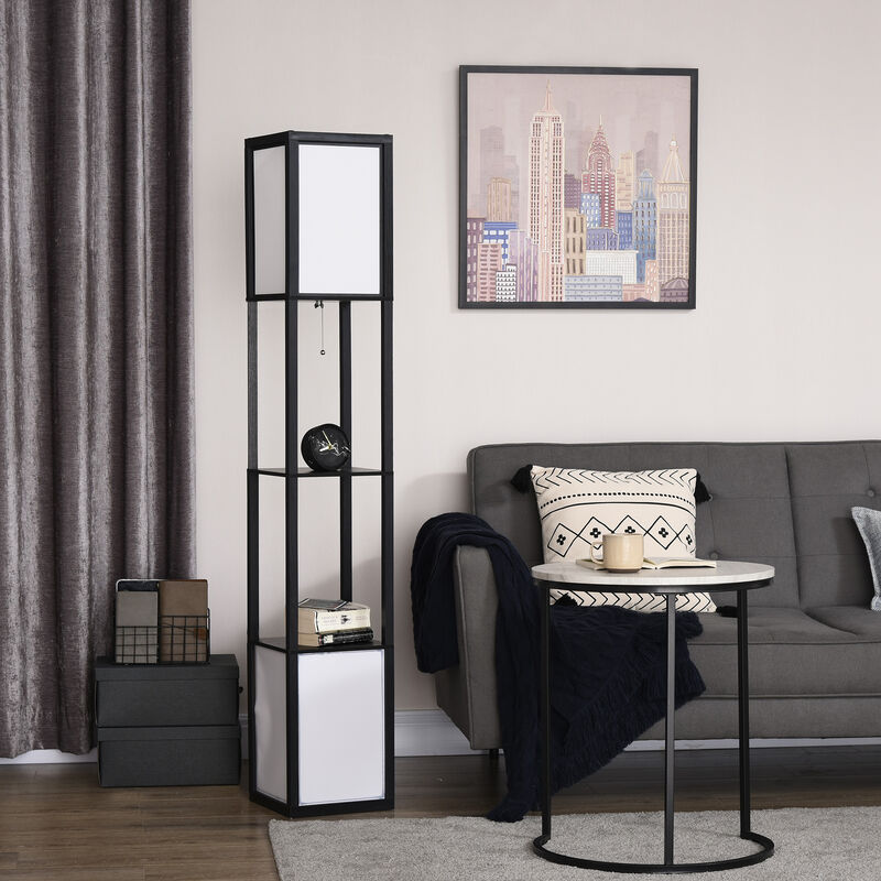 HOMCOM Modern Floor Lamp w/ 2 Light, Standing Lamp for Living Room, Black