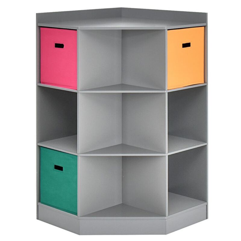 Hivvago 3-Tier Kids Storage Shelf Corner Cabinet with 3 Baskets