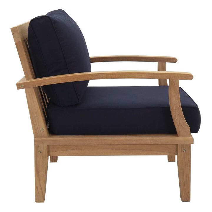 Modway Marina Premium Grade A Teak Wood Outdoor Patio Armchair, Natural Navy