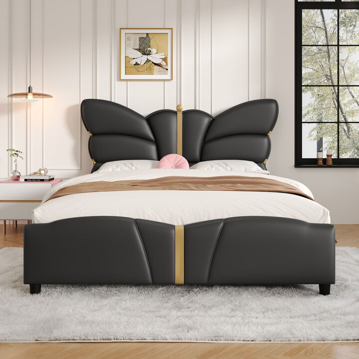 Merax Butterfly-Shaped PU Leather Platform Bed
