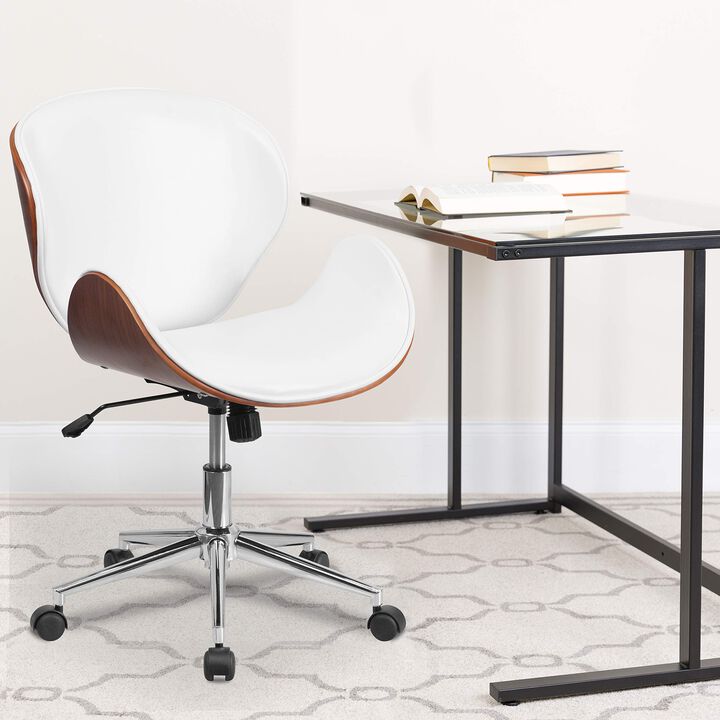 Flash Furniture Tana Mid-Back Walnut Wood Conference Office Chair in White LeatherSoft
