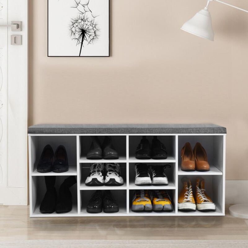 Hivvago 10-Cube Organizer Shoe Storage Bench with Cushion for Entryway
