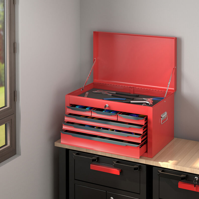 Tool Chest Storage Cabinet with Lockable Drawers and Lift-Top Lid for Garage or Warehouse