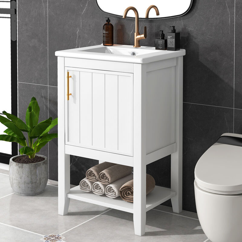 Merax Bathroom Vanity with Sink, Bathroom Cabinet with Soft Closing Door
