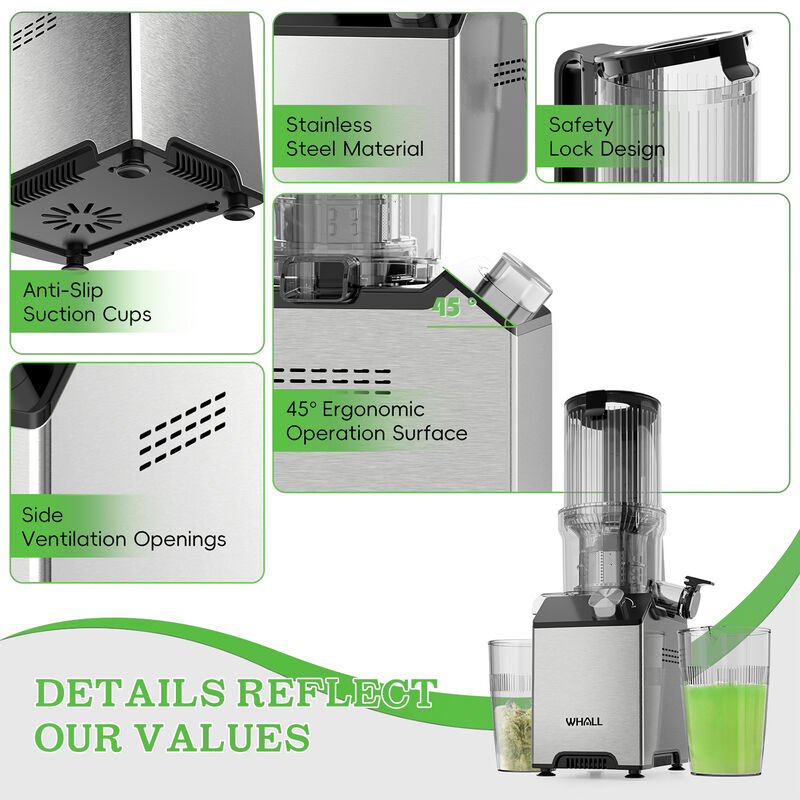 WHALLULTRA Cold Press Slow Masticating Juicer &ndash; 4.35" Extra Large Feed Chute, Dual-Speed for Soft/Hard Fruits, 180W image number 3