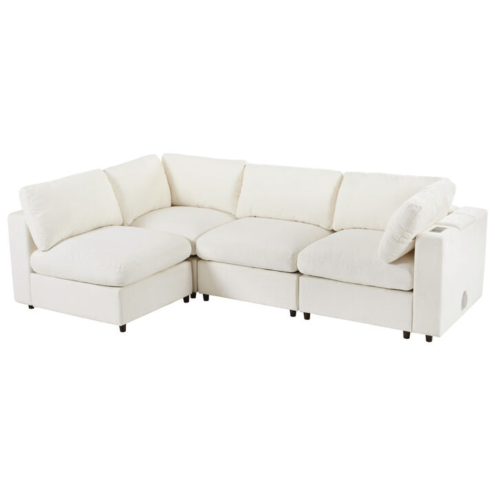 Merax  Upholstered Modular Sofa with Storage Space, USB Charge Ports, Wireless Charging and Built-in Bluetooth Speaker in Arm