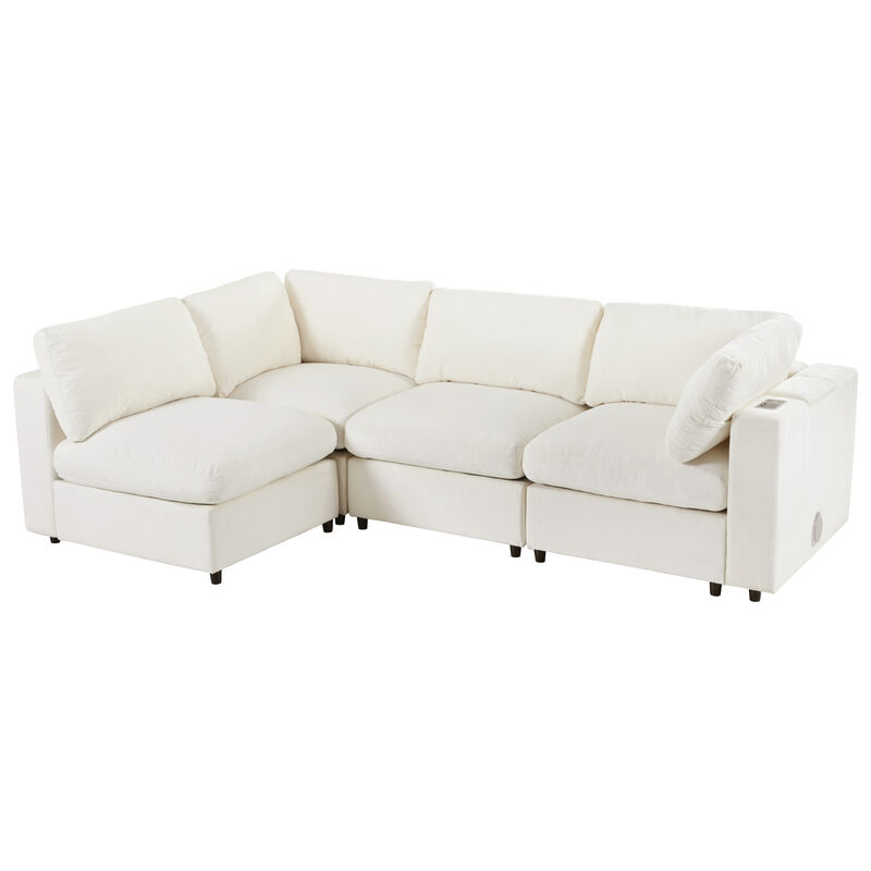 Merax  Upholstered Modular Sofa with Storage Space, USB Charge Ports, Wireless Charging and Built-in Bluetooth Speaker in Arm image number 0