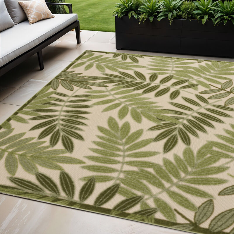 HomeRoots 5' X 8' Ivory And Green Palm Leaf Indoor Outdoor Area Rug image number 1