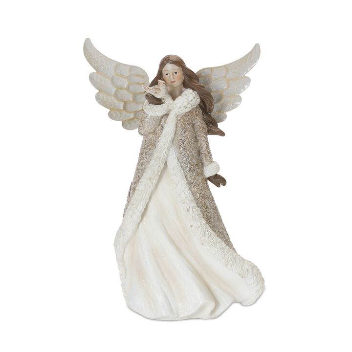 Set of 2 Resin Angels with Birds for Holiday Home Decorations