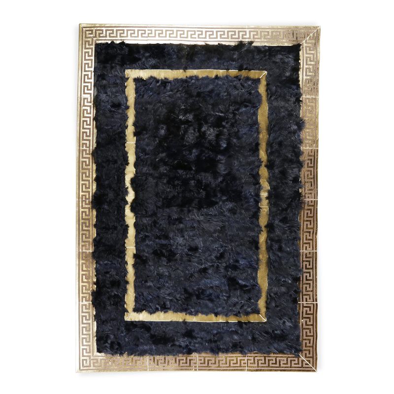 Navy Blue Tuscan Rug - Handmade Genuine Tuscan Leather Carpet with Gold Border image number 4