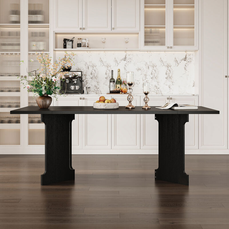 FUFU&GAGA Modern Solid Wood Grain Dining Table with Thickened Tabletop & Hollow Legs, Heavy-Duty Construction (78.7 in. L x 35.4 in. W x 29.9 in. H, 88.2 lbs), Full Wood Tone